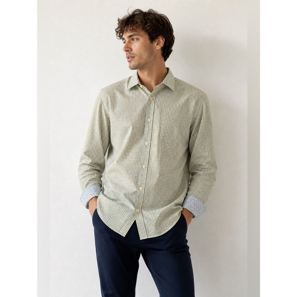 Bugatchi Shape Fit Checked Yellow and Blue Shirt